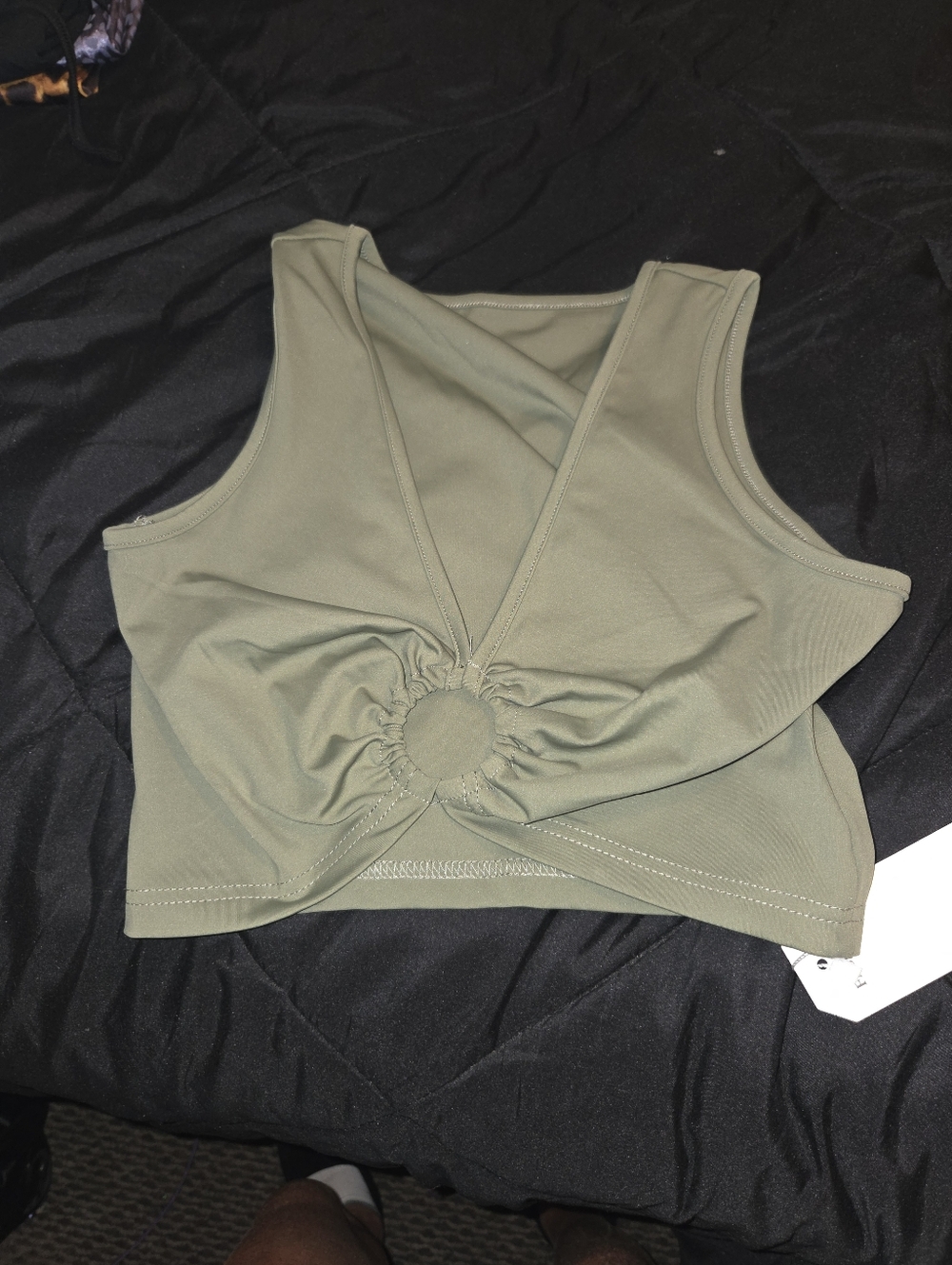 Women’s Olive Green Ring-Front Crop Tank Top